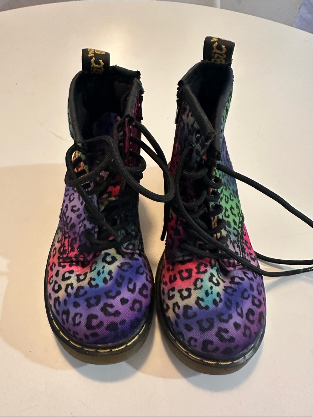 Dr. Martens Kids Rainbow Leopard Print Lace-Up Boots - Purple, Pink, Blue, Green